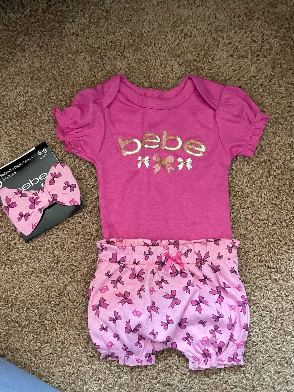 NWT bebe Pink Baby Girl Bow Logo 3-Piece Set